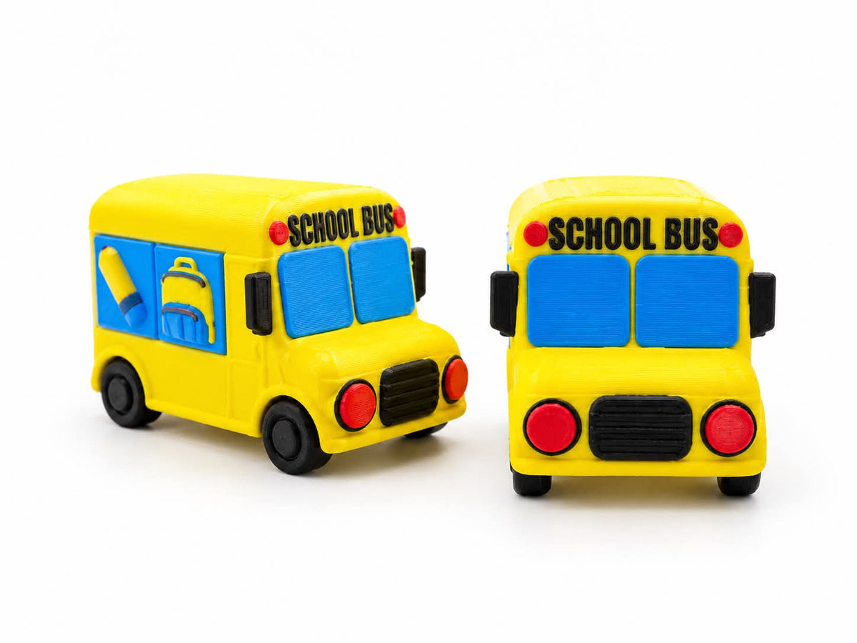 DJM 3D SHOP School Bus Fidget Toy clicker with colorful school bus design, perfect for stress relief and sensory play.