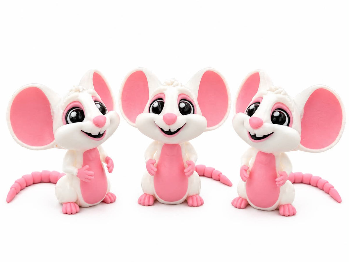 Flexi Mouse 3D fidget toy from DJM 3D SHOP, showing a colorful, flexible 3D mouse-shaped stress relief toy with textured surface.