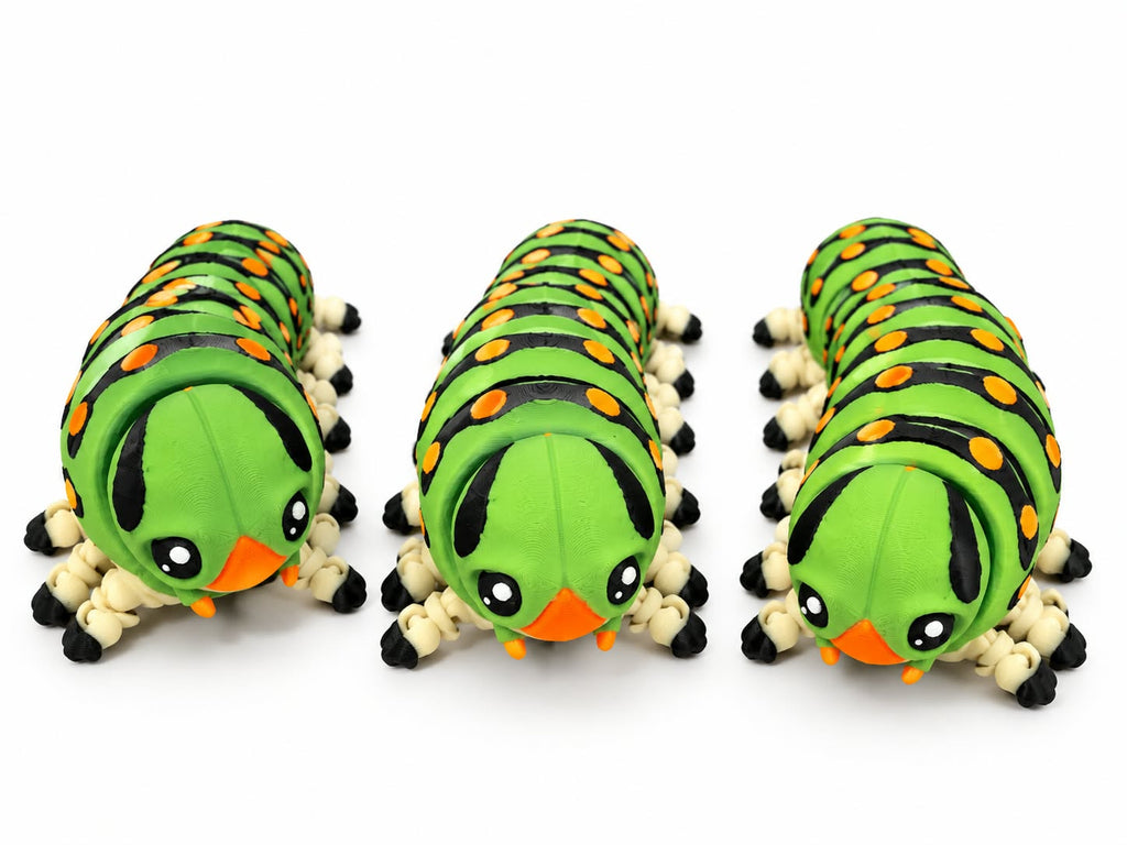 Colorful Caterpillar articulated fidget toy by DJM 3D SHOP, featuring multiple segments for twisting and spinning fun.