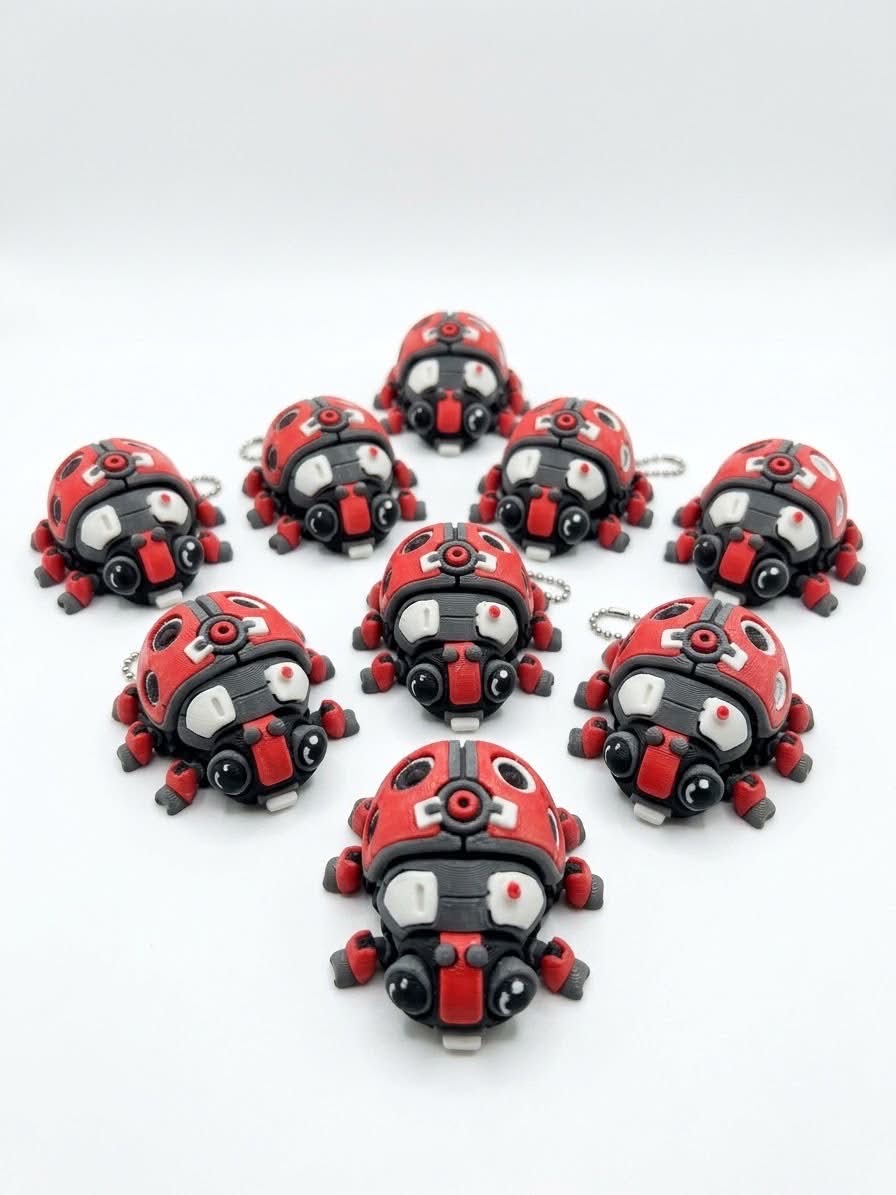 DJM 3D SHOP RoboBeetle fidget toy keychain with clickable beetle design, compact and portable for stress relief.