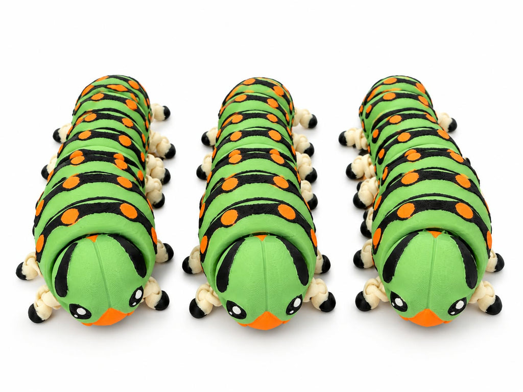 Caterpillar articulated fidget toy from DJM 3D SHOP, showing flexible, colorful segments for stress relief and sensory engagement.