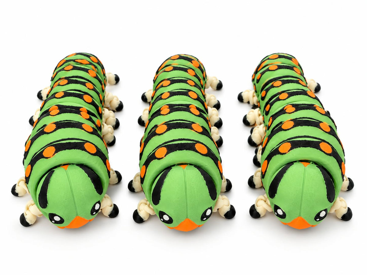 Caterpillar articulated fidget toy from DJM 3D SHOP, showing flexible, colorful segments for stress relief and sensory engagement.