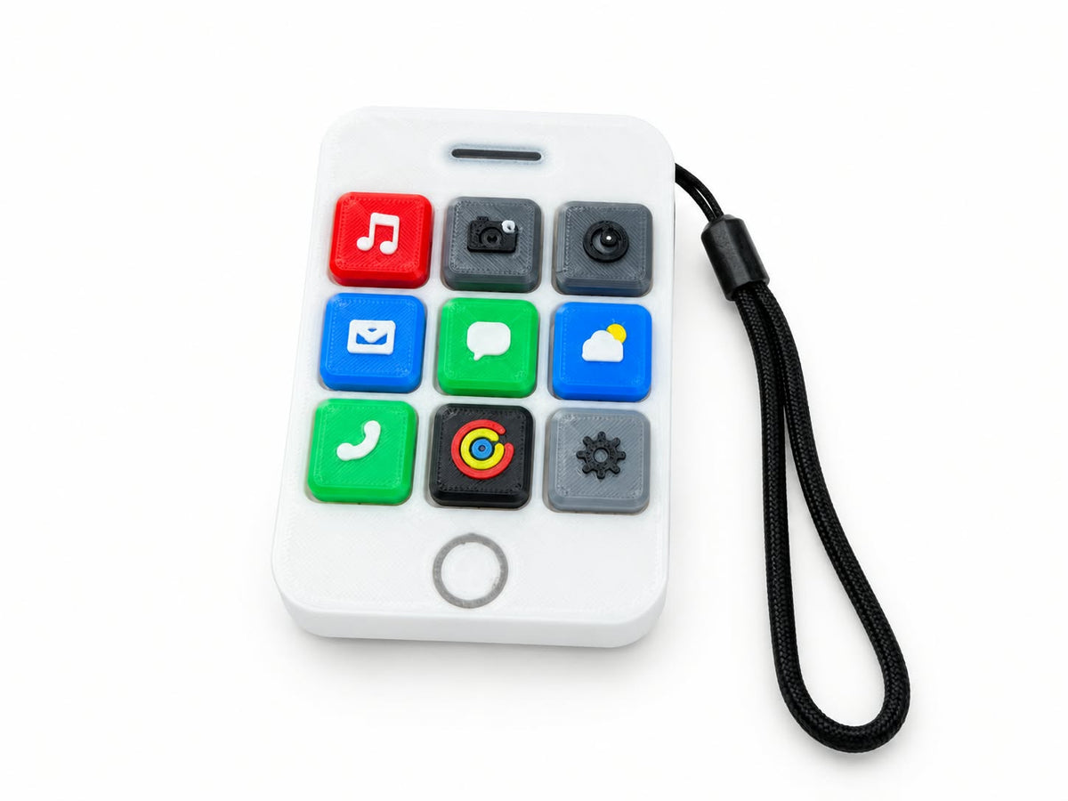DJM 3D SHOP Phone Clickers Keychain with colorful digital design, compact keychain accessory for mobile device control.