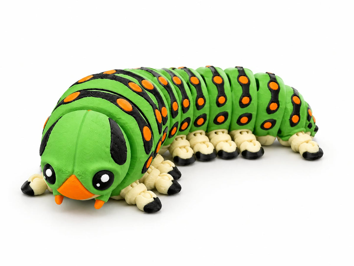 Caterpillar Articulated Fidget Toy by DJM 3D SHOP, showing colorful segments for twisting and spinning durability.