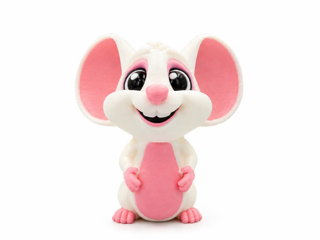 Flexi Mouse 3D fidget toy by DJM 3D SHOP, showing flexible, squishy silicone mouse-shaped stress relief toy in vibrant colors.